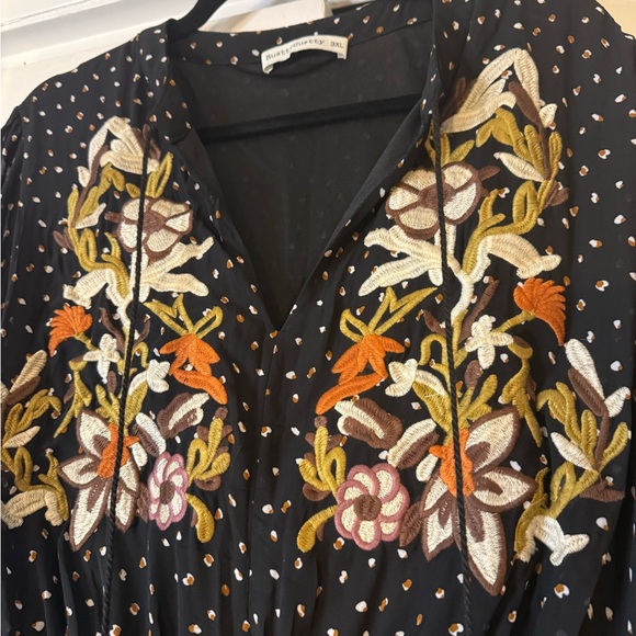 Rustydusty Black Polka Dot Maxi Dress Fall Embroidered Boho - Picture 7 of 9